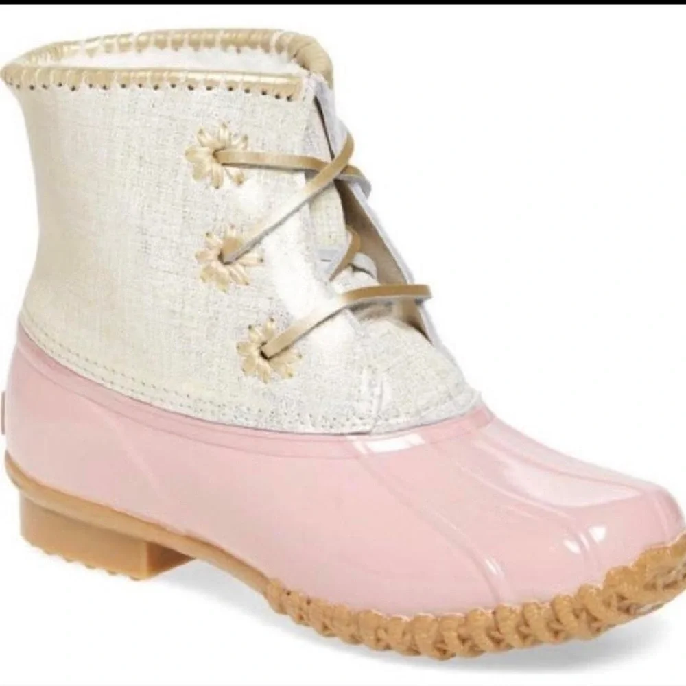 Jack Rogers Chloe Blush Metallic Pink and Cream Duck Rain Boots